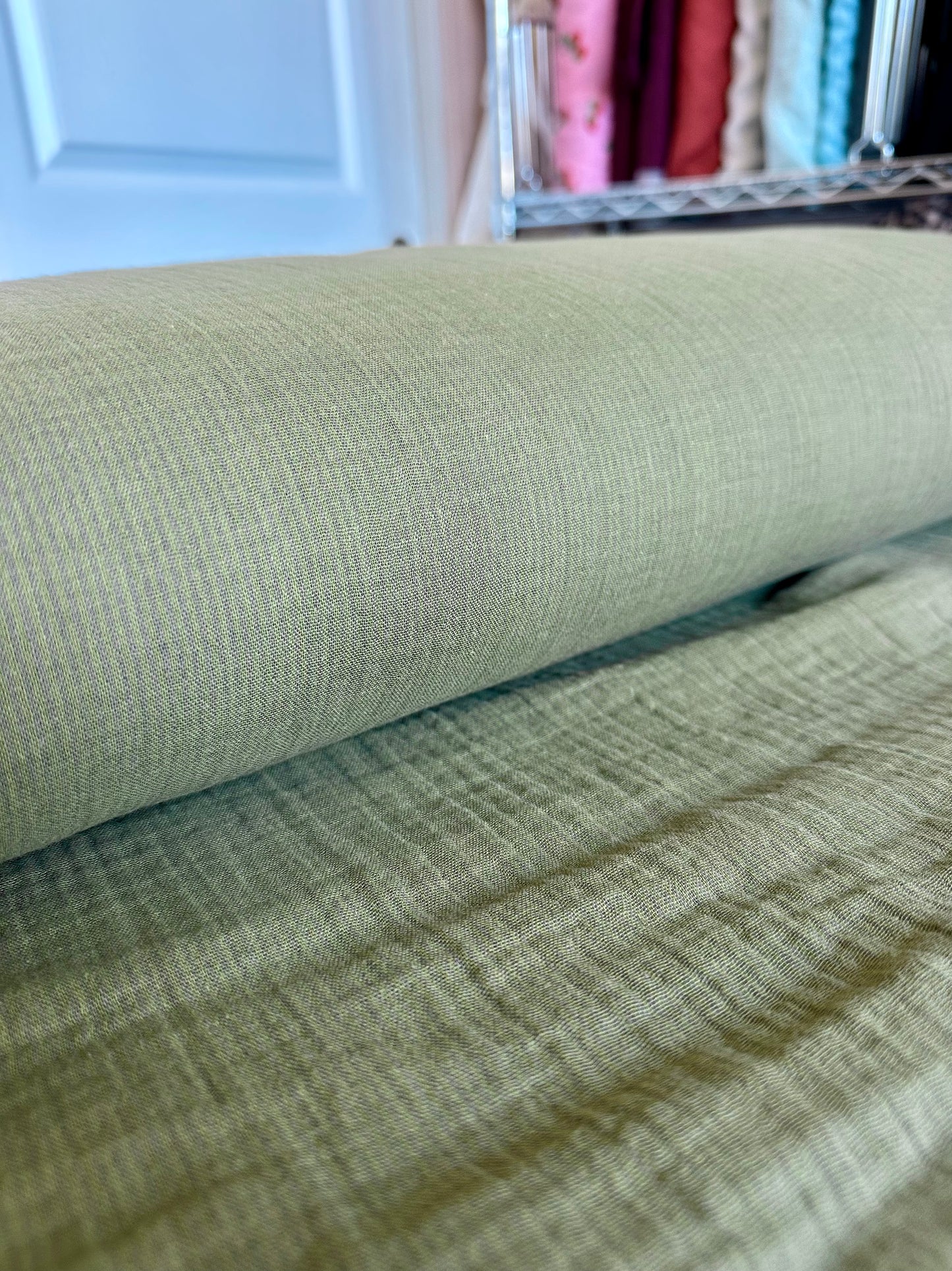 Organic Cotton Double Gauze in Kelp - Subtle Stripe