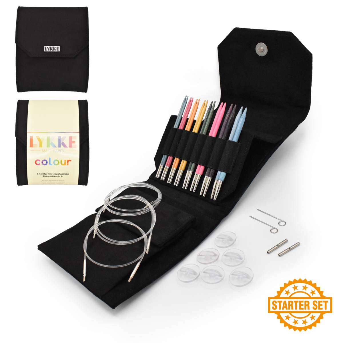 Colour Birchwood 5" Interchangeable Needles Starter Set - Black Vegan Suede Case