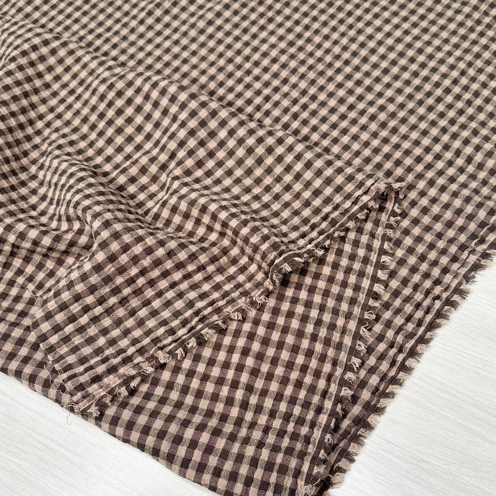 Organic Cotton Gauze Gingham in Fawn/Espresso