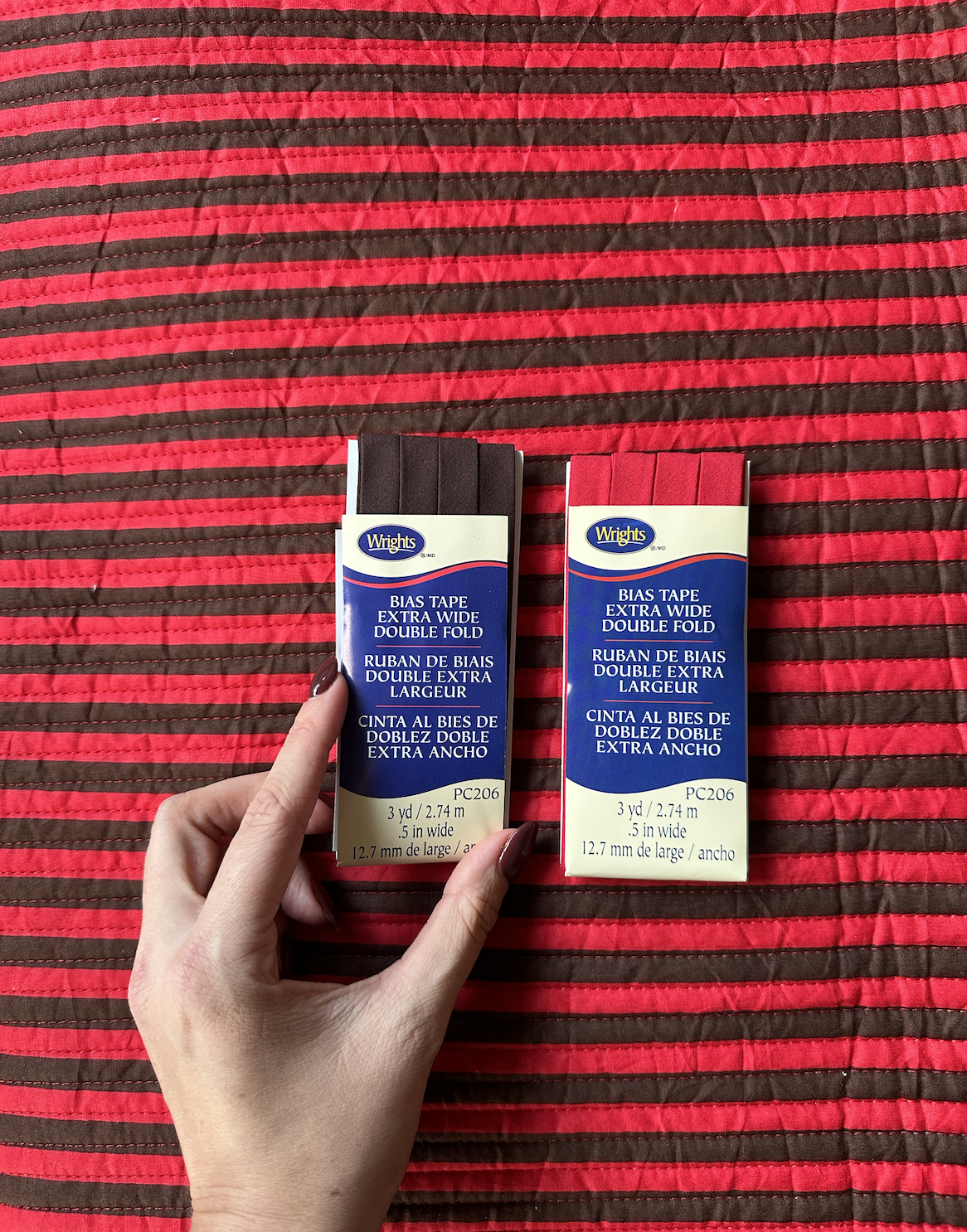 Quilted Red/Brown Stripe - Pre-Cut Quantities