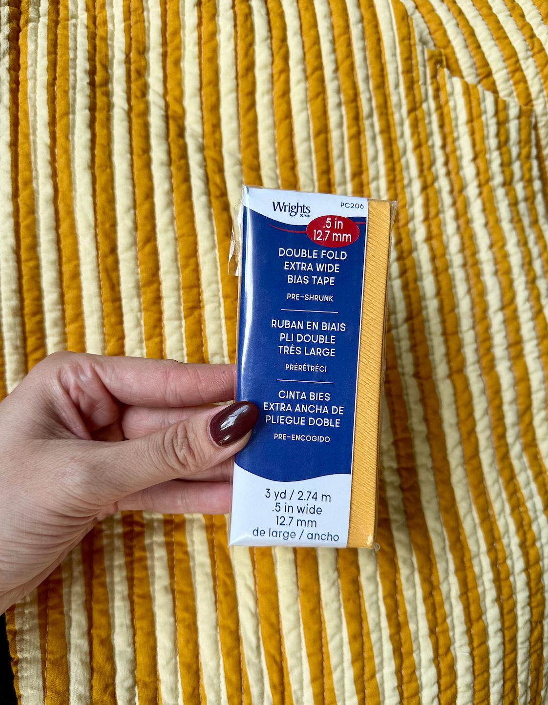 Quilted Mustard/Cream Stripe - Pre-Cut Quantities