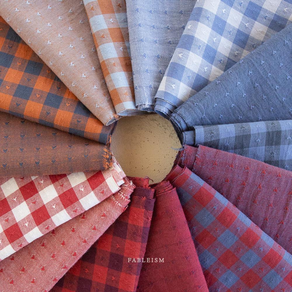 Dobby Hearts Gingham Blueberry by Fableism Fabric sold by 1/2 yard extra wide | Blue Gray plaid 100% Cotton woven fabric quilting & clothes