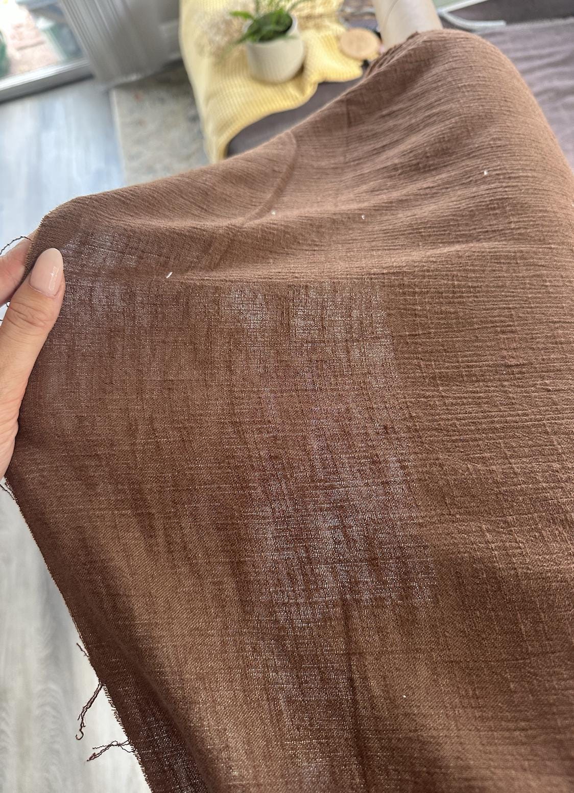 Deadstock chocolate brown fabric sold by the half yard | Cotton/linen blend light- to medium-weight loose weave fabric
