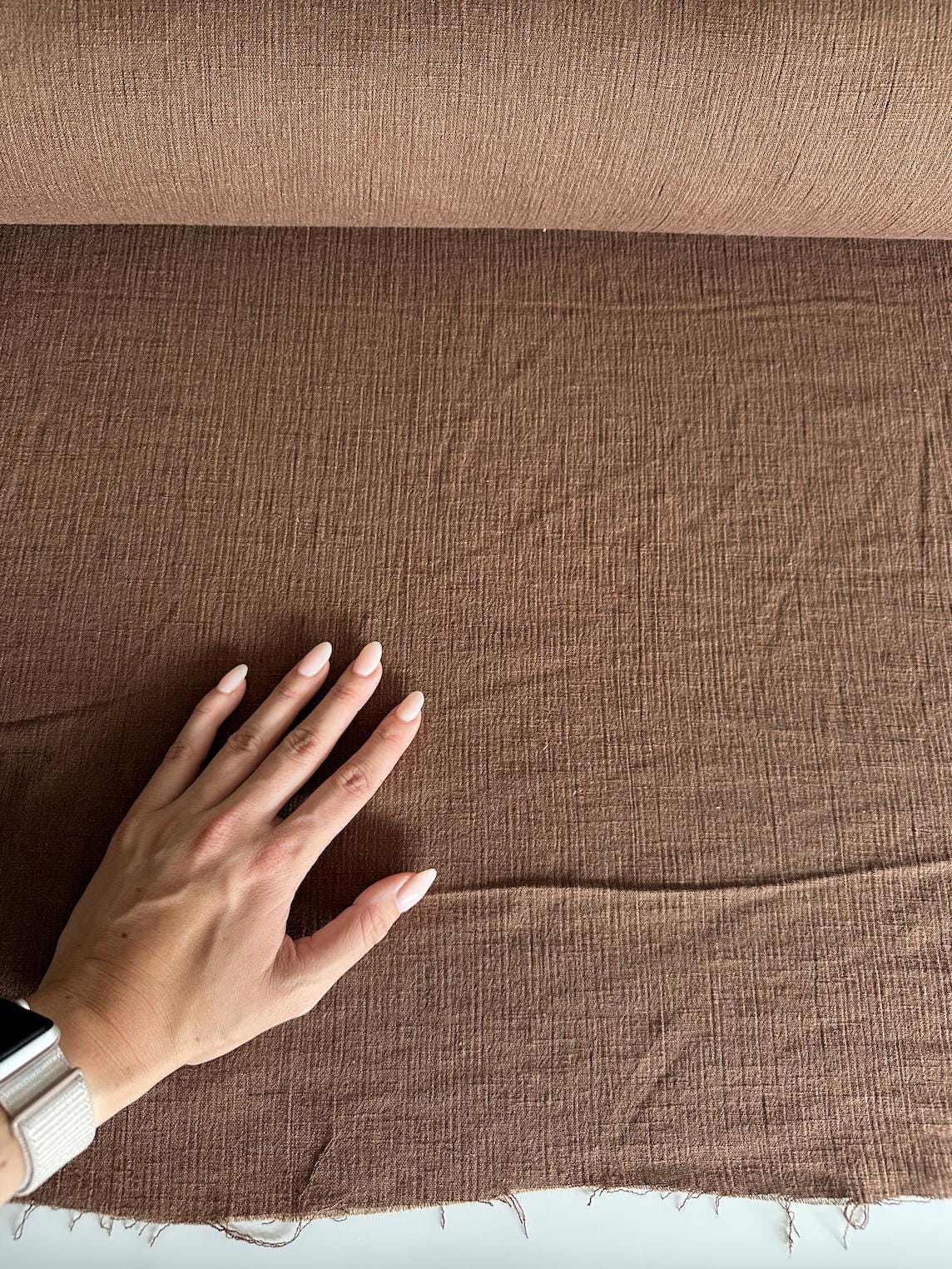 Deadstock chocolate brown fabric sold by the half yard | Cotton/linen blend light- to medium-weight loose weave fabric