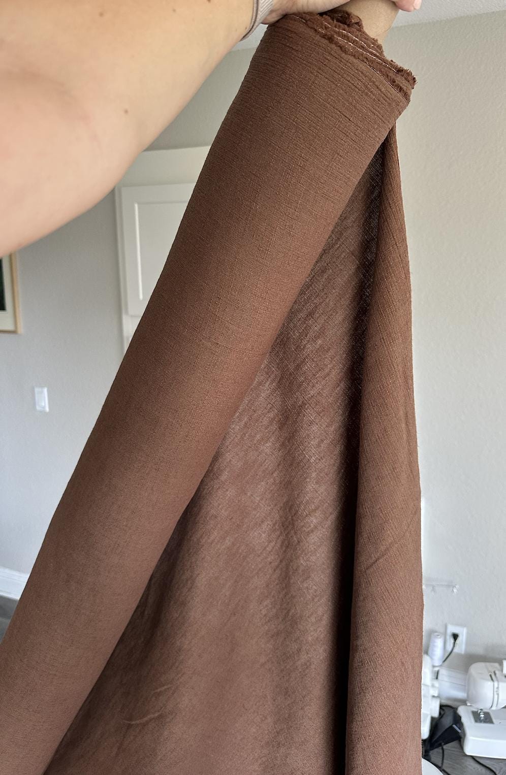 Deadstock chocolate brown fabric sold by the half yard | Cotton/linen blend light- to medium-weight loose weave fabric