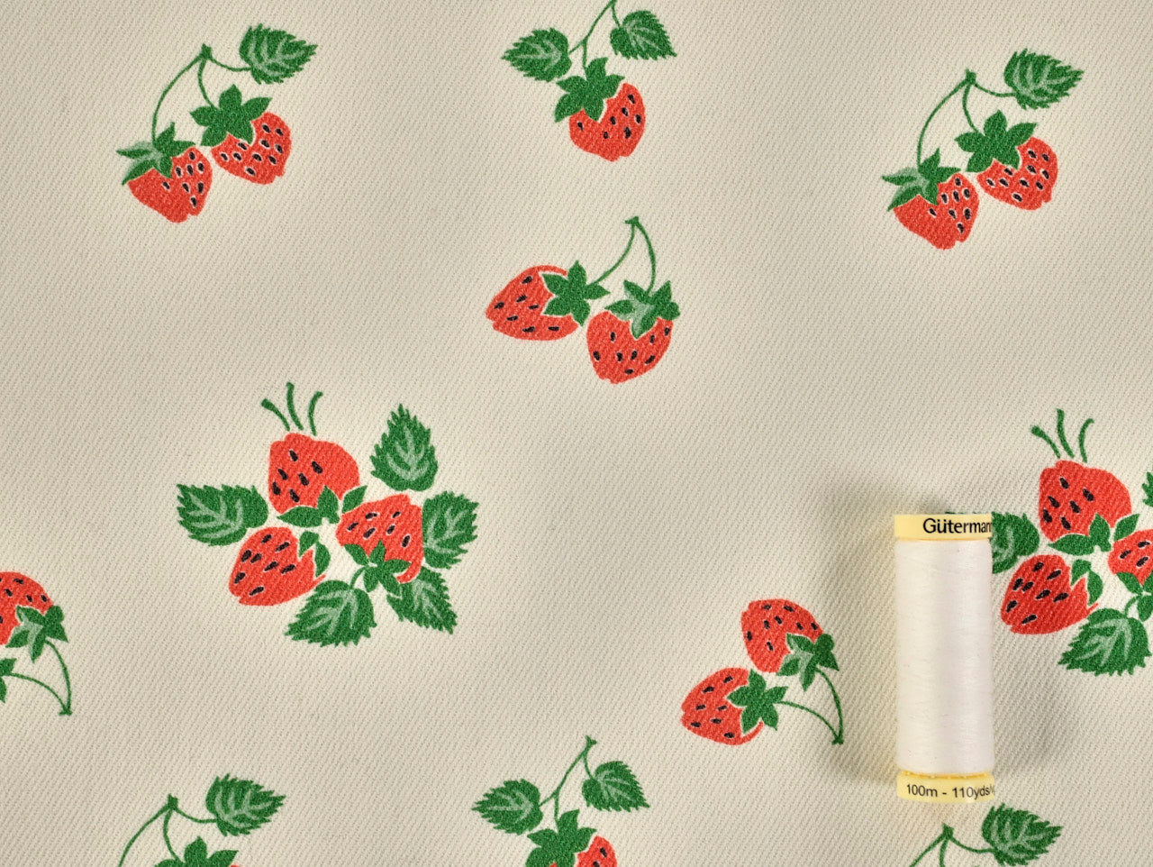 strawberry seed fabric Strawberry Fayre Denim in Cream – Pincushion Fabrics