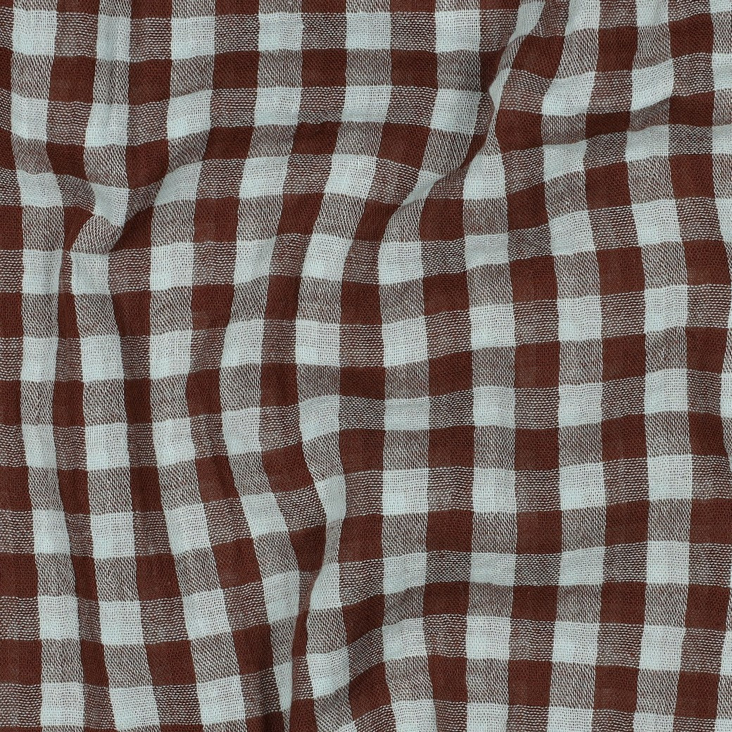 Gingham Cotton Double Gauze in Blue/Brown