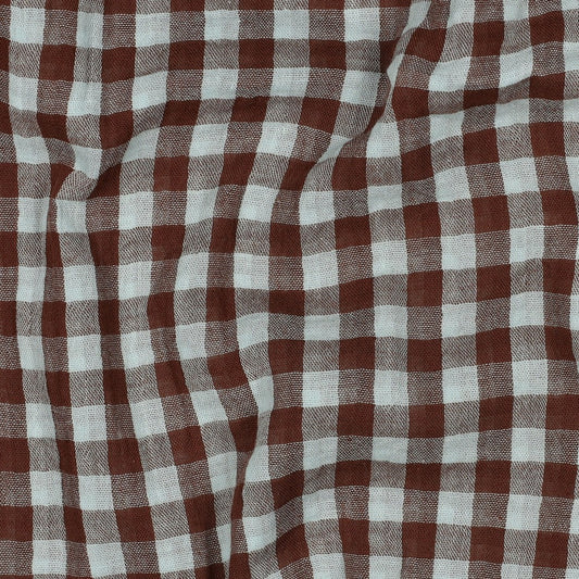 Gingham Cotton Double Gauze in Blue/Brown