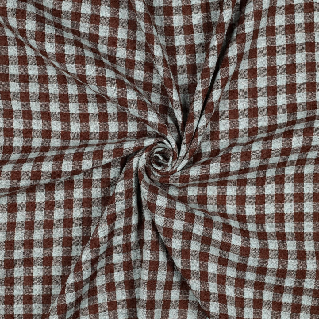 Gingham Cotton Double Gauze in Blue/Brown