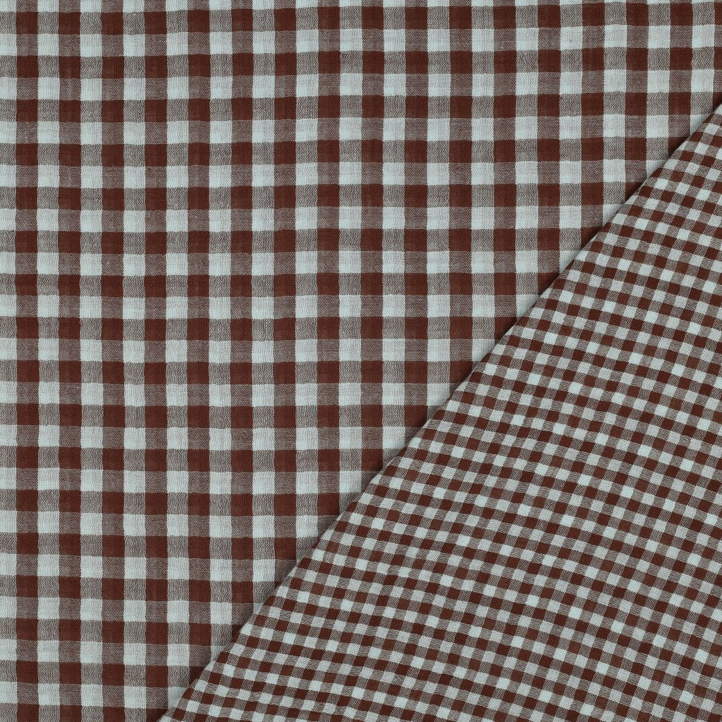 Gingham Cotton Double Gauze in Blue/Brown