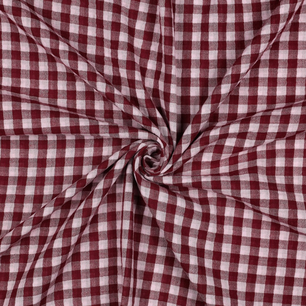 Gingham Cotton Double Gauze in Lavender/Mulberry