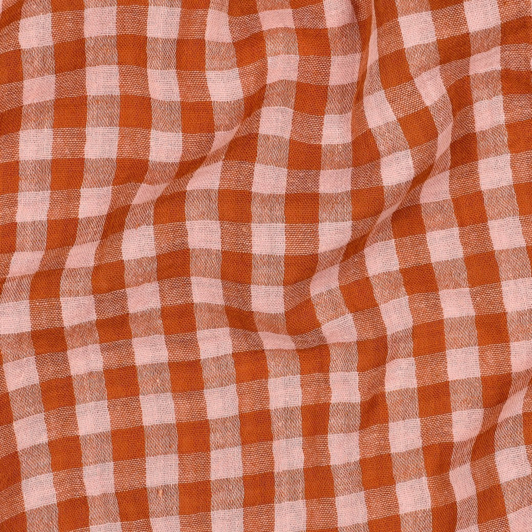 Gingham Cotton Double Gauze in Orange/Pink