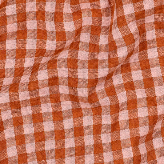 Gingham Cotton Double Gauze in Orange/Pink