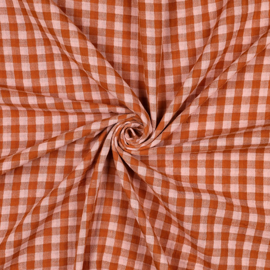 Gingham Cotton Double Gauze in Orange/Pink