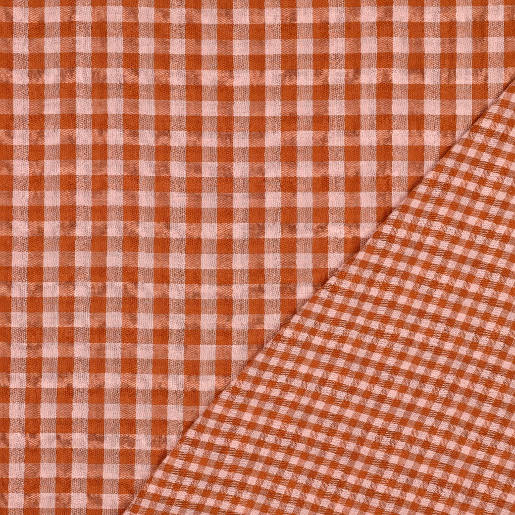 Gingham Cotton Double Gauze in Orange/Pink