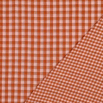 Gingham Cotton Double Gauze in Orange/Pink
