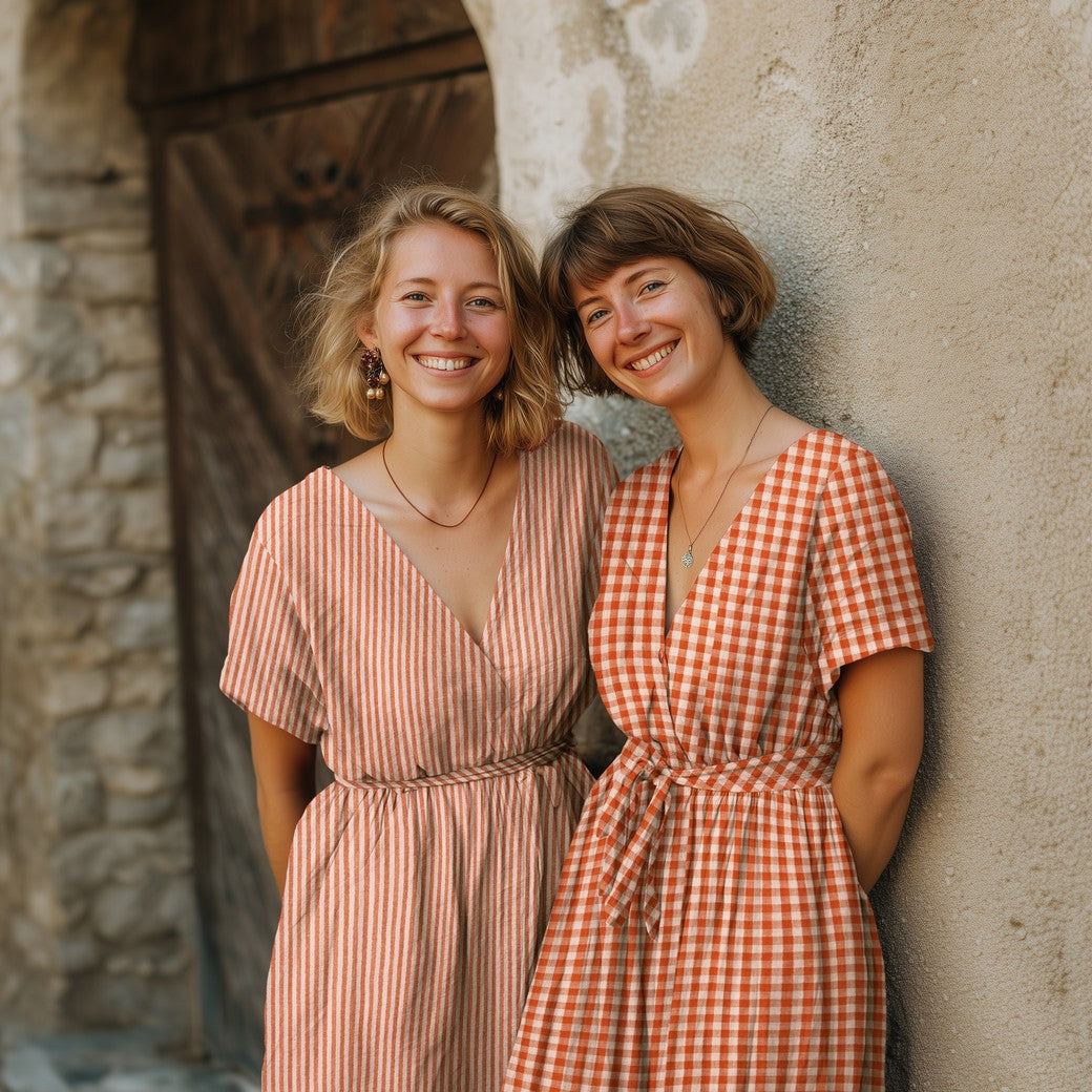 Gingham Cotton Double Gauze in Orange/Pink