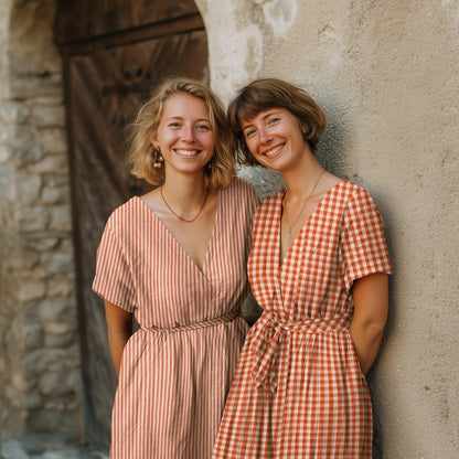 Gingham Cotton Double Gauze in Orange/Pink