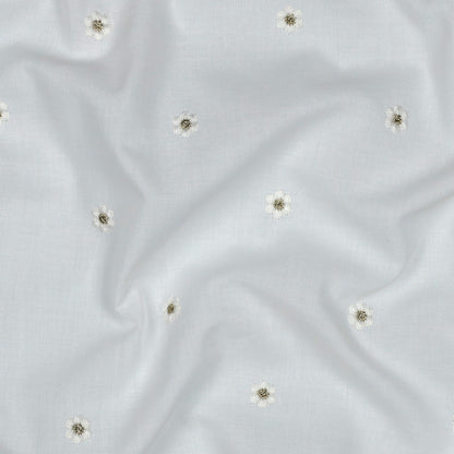 White Cotton Voile with Embroidered Flowers