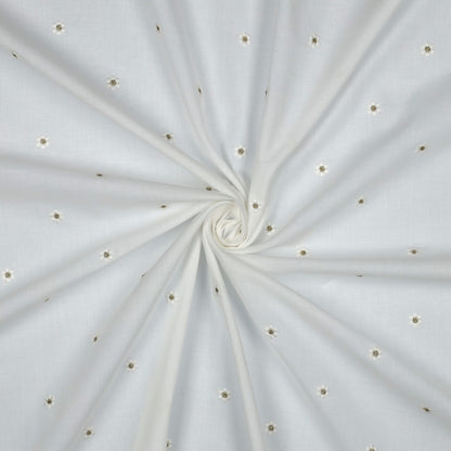 White Cotton Voile with Embroidered Flowers