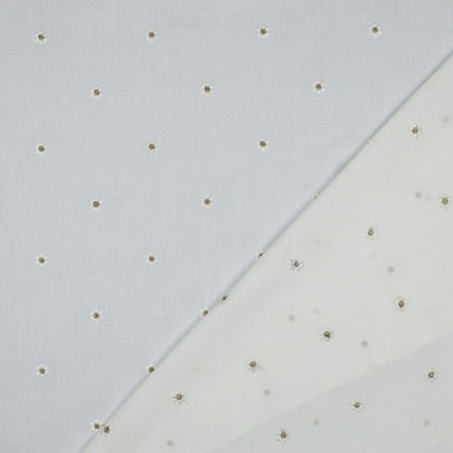 White Cotton Voile with Embroidered Flowers