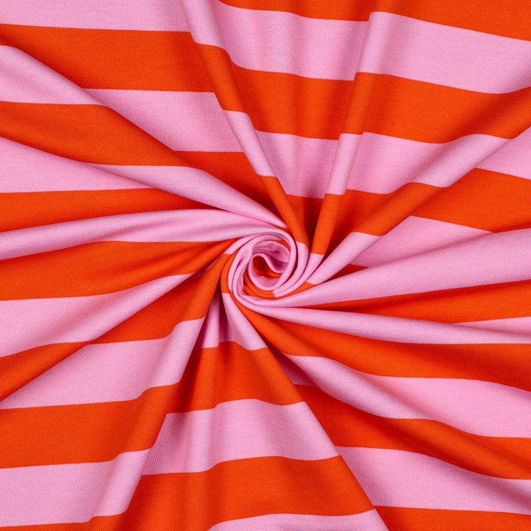 Light Cotton Sweatshirt Fleece - Pink/Orange Stripes
