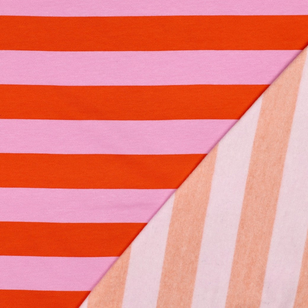 Light Cotton Sweatshirt Fleece - Pink/Orange Stripes
