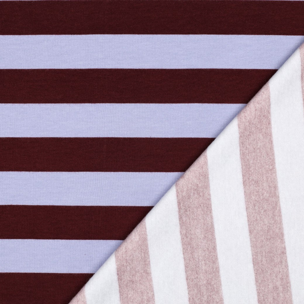 Light Cotton Sweatshirt Fleece - Burgundy/Periwinkle Stripes