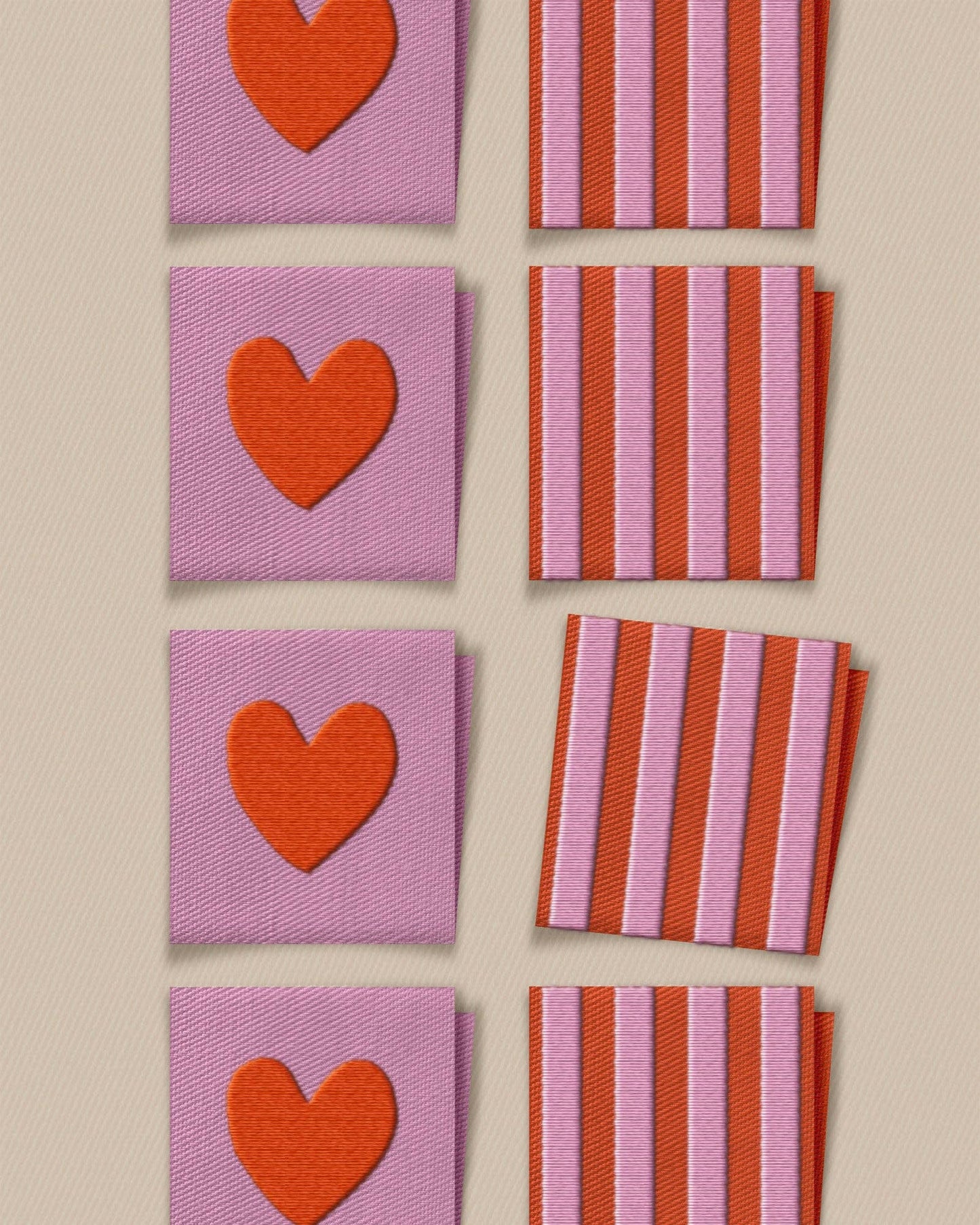 Red Heart and Stripe Square Garment Labels: Set of 8