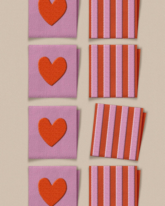 Red Heart and Stripe Square Garment Labels: Set of 8