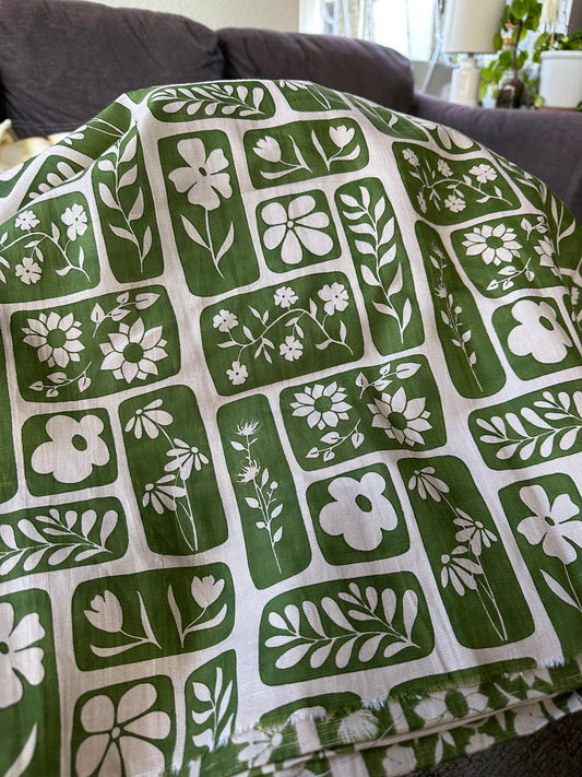 Garden Goddess in Green - PF Original Screen Print on Linen/Cotton