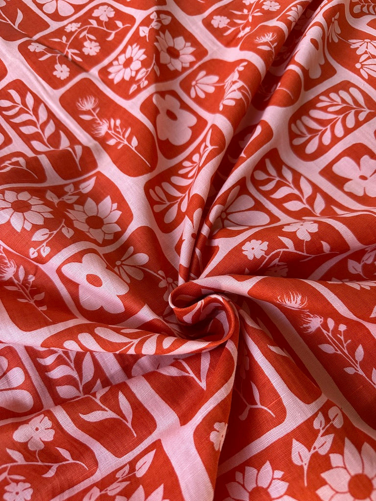 Garden Goddess in Pink/Orange - PF Original Screen Print on Linen/Cotton