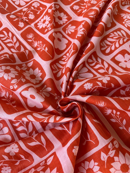Garden Goddess in Pink/Orange - PF Original Screen Print on Linen/Cotton