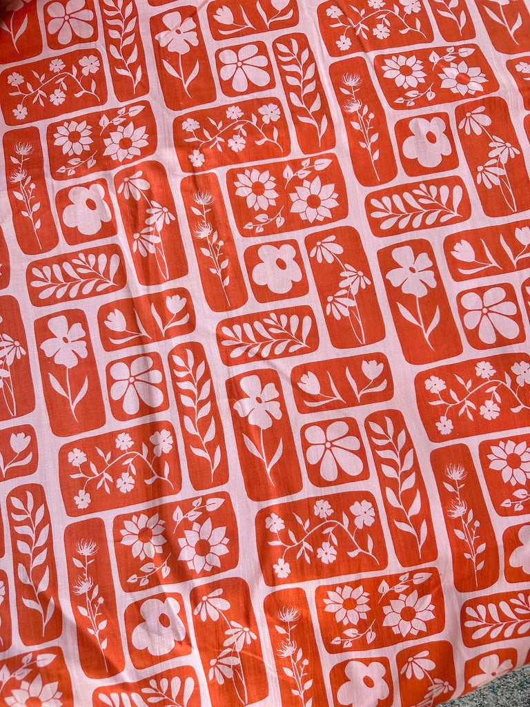 Garden Goddess in Pink/Orange - PF Original Screen Print on Linen/Cotton