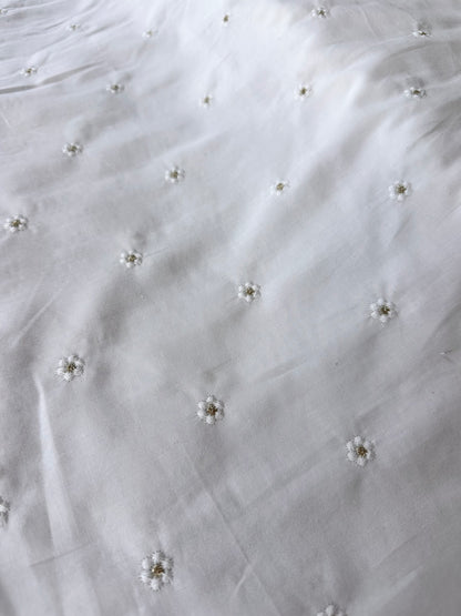 White Cotton Voile with Embroidered Flowers