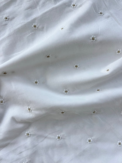 White Cotton Voile with Embroidered Flowers