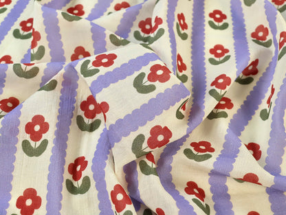 Hilda Floral Stripe Cotton - Cream