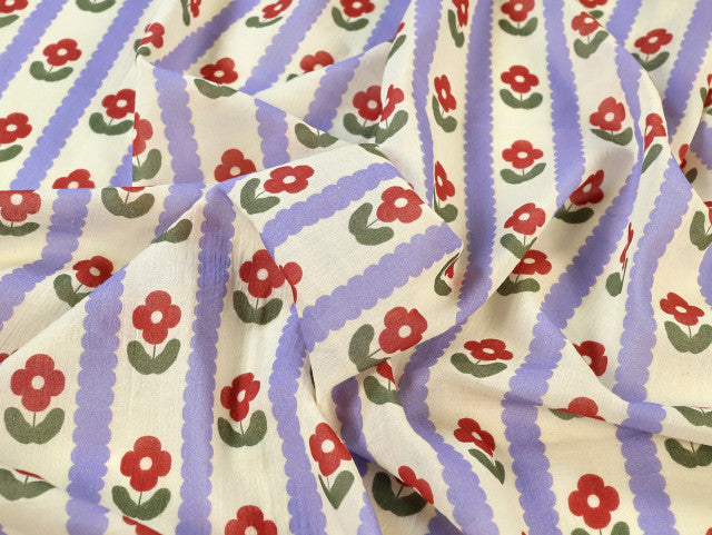 Hilda Floral Stripe Cotton - Cream