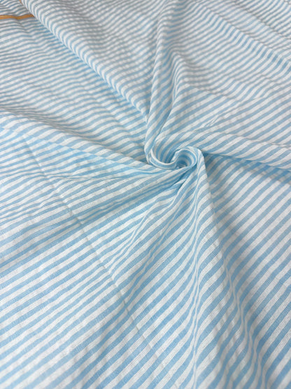 Deadstock Striped Seersucker Fabric in Blue/White