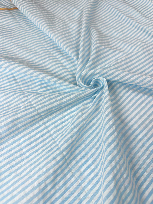 Deadstock Striped Seersucker Fabric in Blue/White