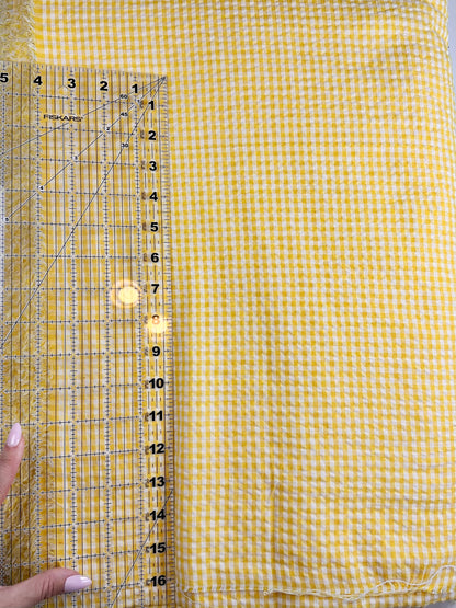 Deadstock Gingham Seersucker Fabric in Yellow/White