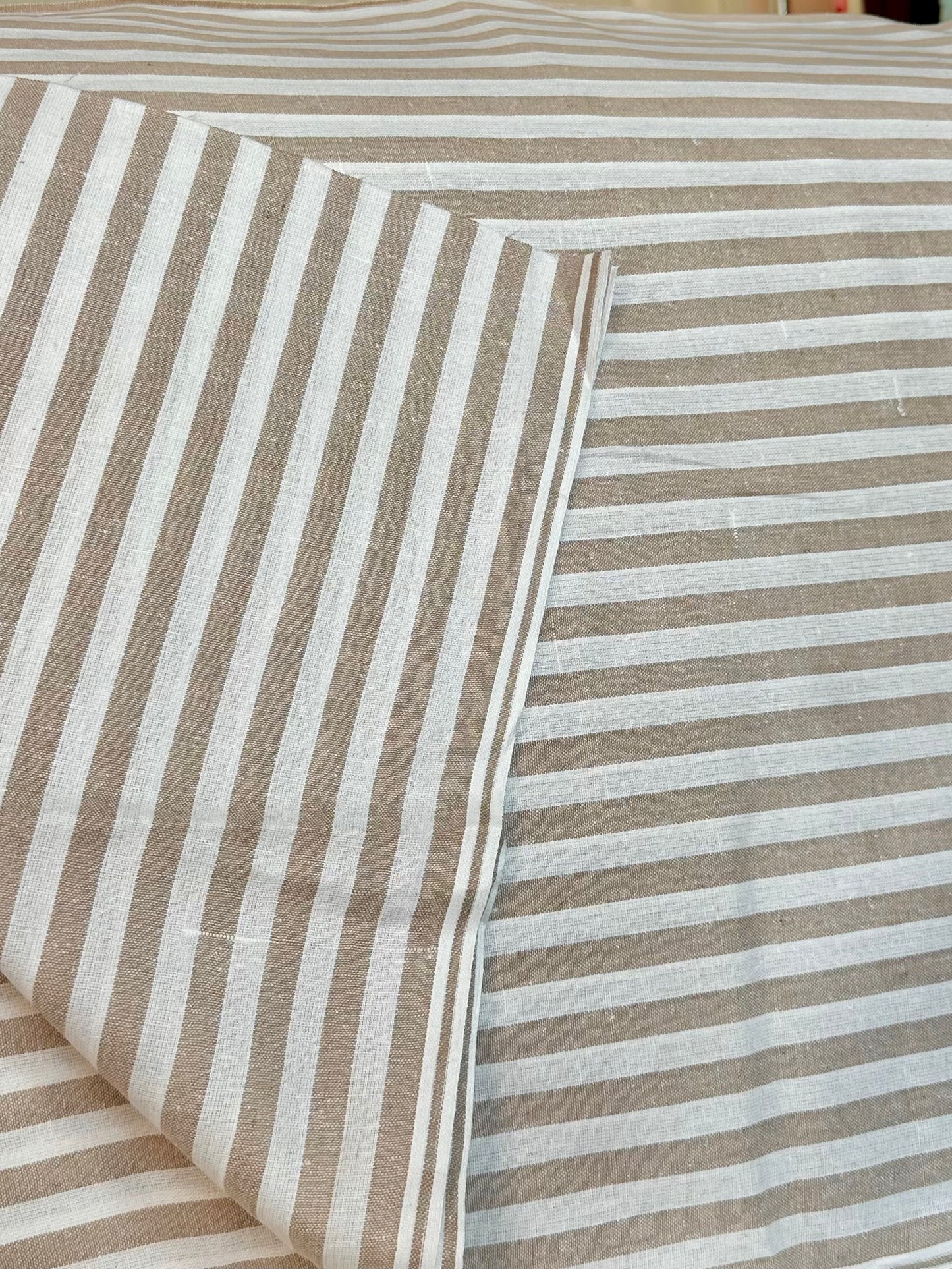 Woven Striped Cotton in Tan/White