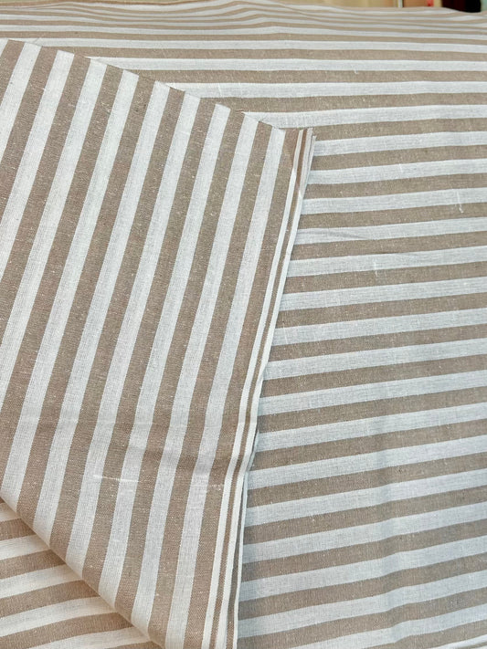 Woven Striped Cotton in Tan/White