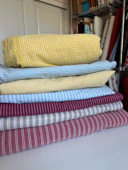 Deadstock Striped Seersucker Fabric in Blue/White