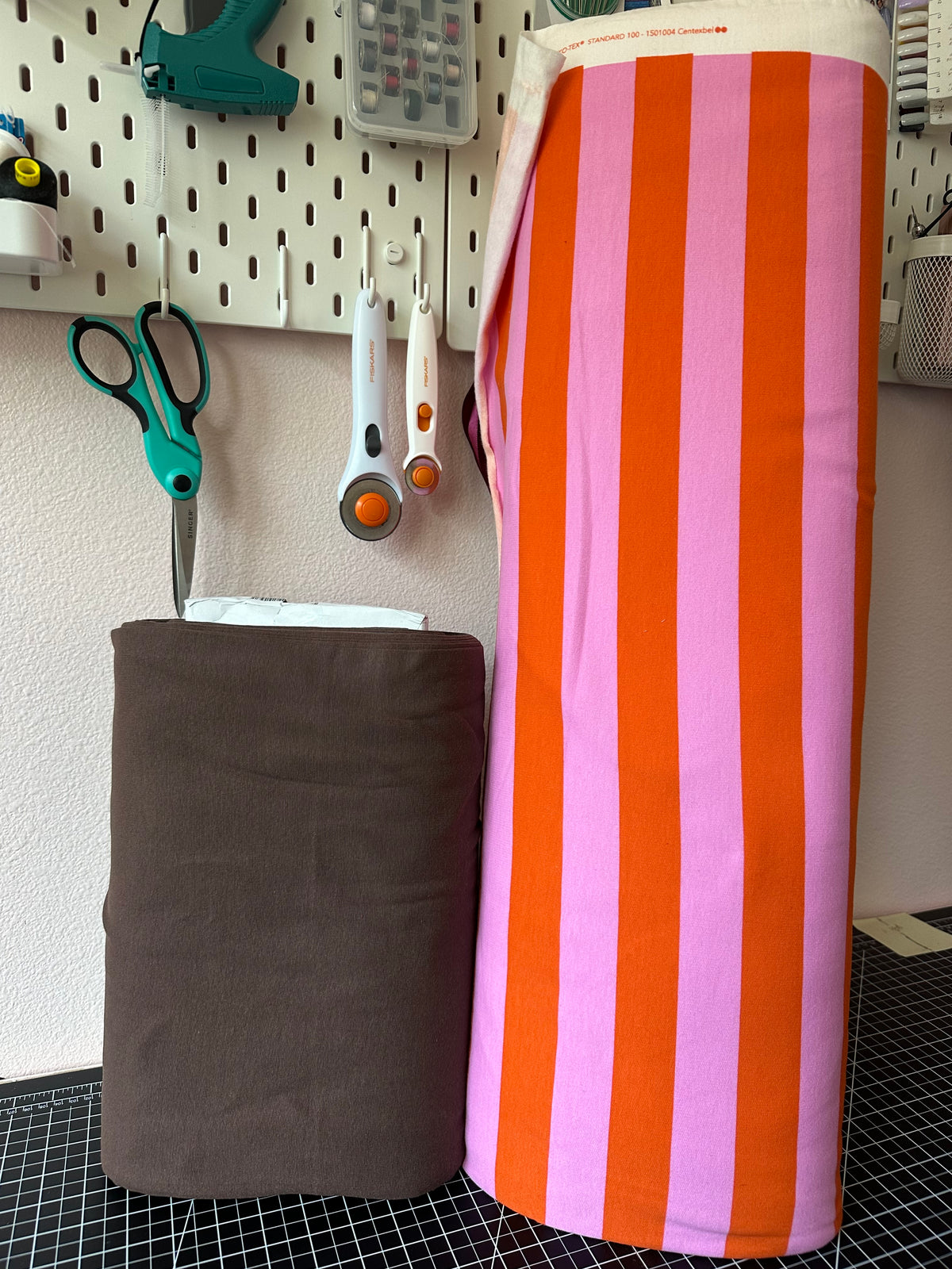 Light Cotton Sweatshirt Fleece - Pink/Orange Stripes