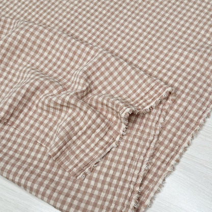 Gingham Organic Cotton Gauze in Natural/Fawn