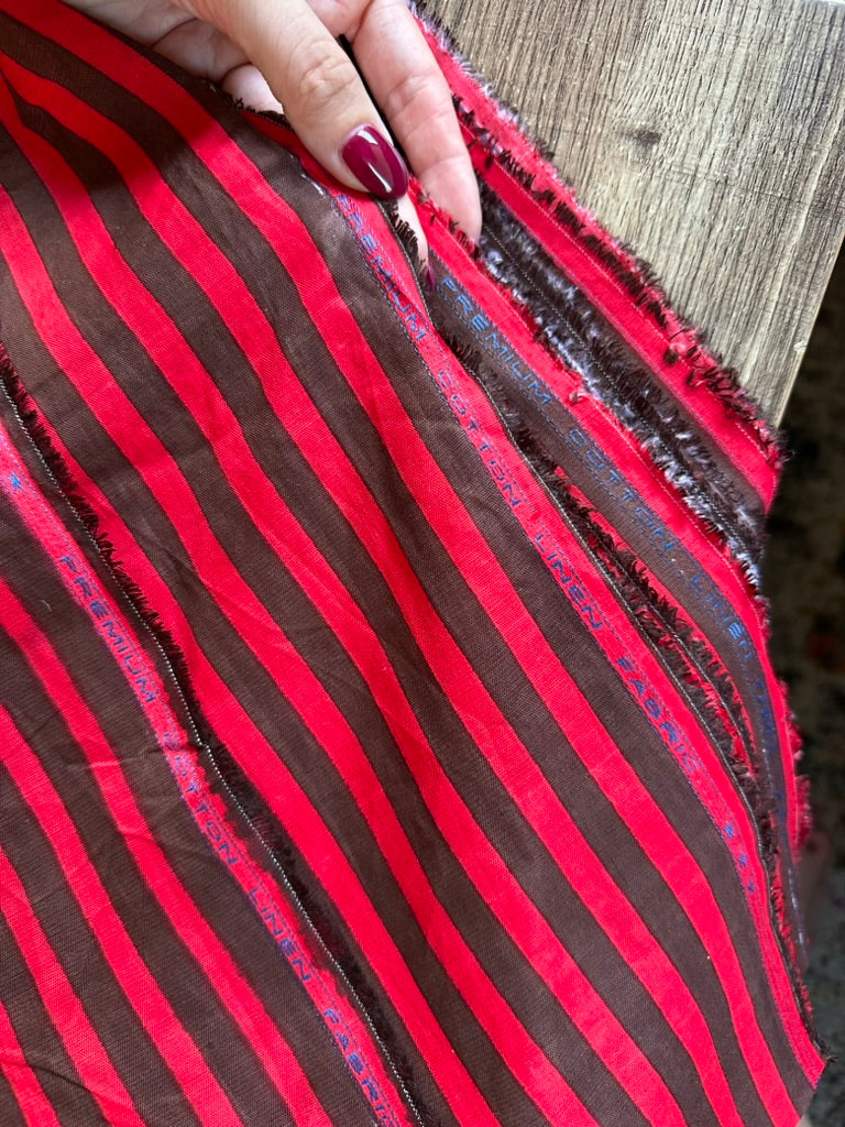 Red/Brown Stripe - PF Original Screen Print on Linen/Cotton