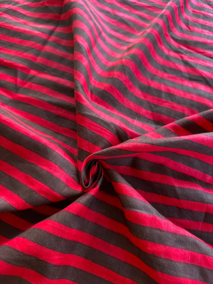 Red/Brown Stripe - PF Original Screen Print on Linen/Cotton