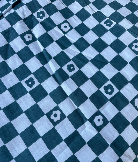 Patchwork Posy in Blue - PF Original Screen Print on Linen/Cotton