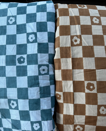 Patchwork Posy in Blue - PF Original Screen Print on Linen/Cotton